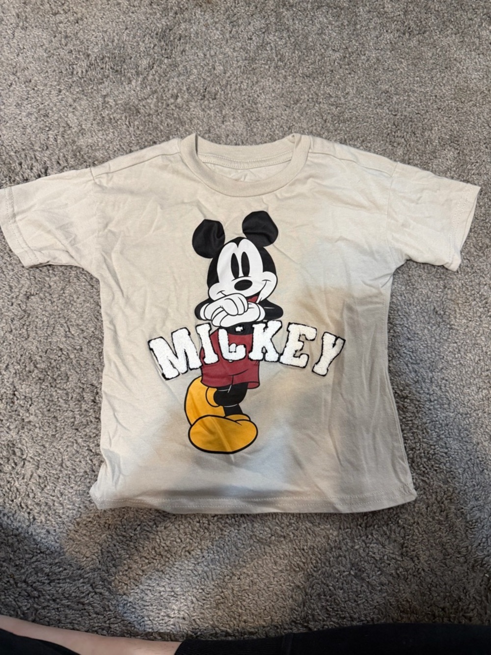 Disney Cream Mickey Graphic Tee with Black, Red & Yellow Print